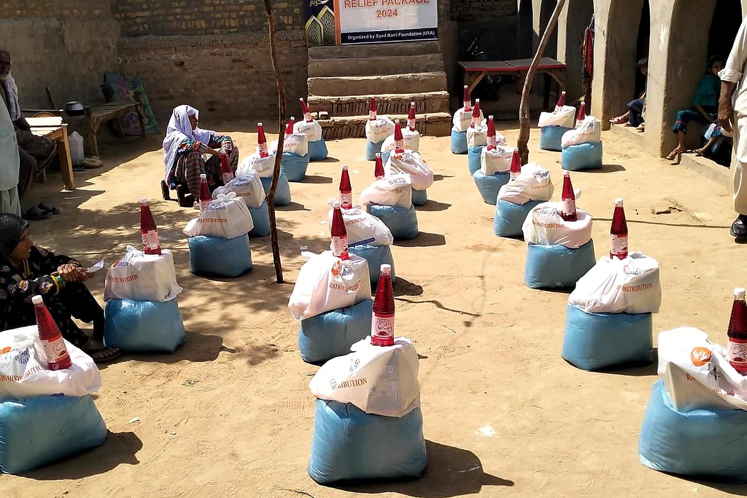 Families gathered outdoors during relief support distribution